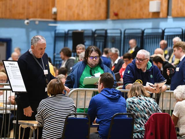 Counting underway at Grangemouth Sports Complex for the Falkirk constituency. Pic: Michael Gillen