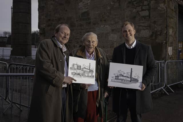 Three generations of the Russell family inspect Rosebank - Leonard Russell. Peter Russell and Tom Russell. Pic: Contributed