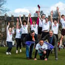 Star of the King’s Panto Jordan Young, with the help of his unofficial coaches Grant Stott and Allan Stewart and fellow runners  launch Capital Theatres’ latest fundraising initiative for the King’s