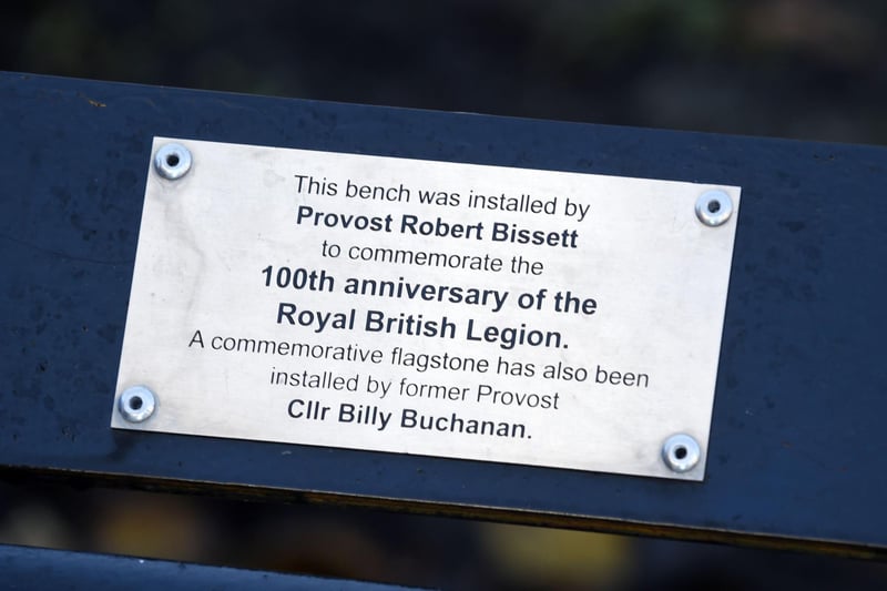 The plaque on the memorial bench in Lower Newmarket Street.