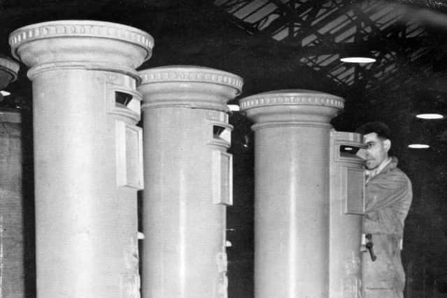 John Kennedy finishing pillar boxes for the Post Office at Carron in the 1950s