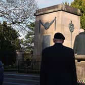 A small number of people gathered at Falkirk Cenotaph at 11am to mark Remembrance Day