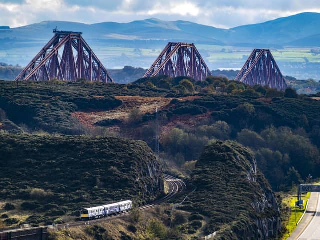 A Vivarail battery train near the Forth Bridge which was demonstrated during the COP26 climate change summit in Glasgow last November. Picture: Network Rail