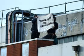 Four protestors gained access to the roof of the Ineos gas power plant on Saturday afternoon. Pic: Michael Gillen