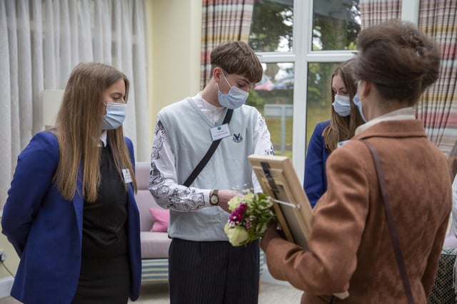 Larbert High pupil Connor Draycott chats with the Princess Royal. Pic: Ian McDiarmid