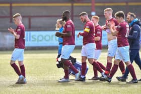 Stenhousemuir players applaud the Ochiview support after the 3-1 defeat to Stranraer (Pictures: Dave Johnston)