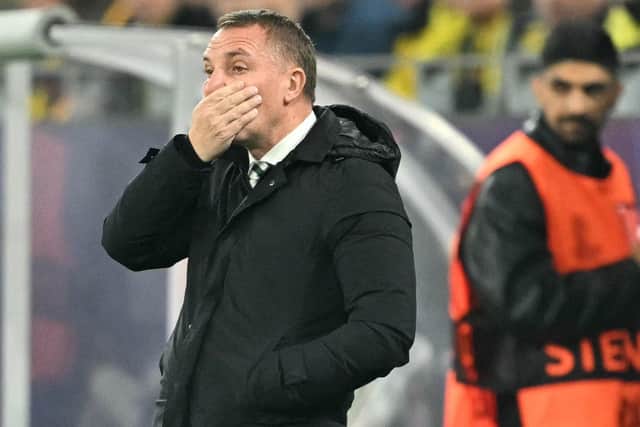 Celtic boss Brendan Rodgers suffers during 7-1 battering by Borussia Dortmund (Pic Ina Fassbender/Getty Images)
