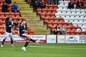 14-09-2024. Picture Michael Gillen. AIRDRIE. Albert Bartlett Stadium. Airdrieonians FC v Falkirk FC. Season 2024 - 2025. SPFL William Hill Championship. Match Day 6. Falkirk goal, Dylan Tait 21.