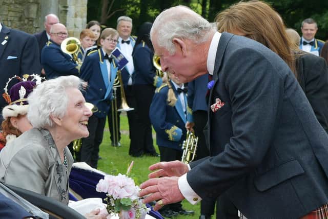 King Charles III was delighted to meet May Garrow at Kinneil Estate last July.