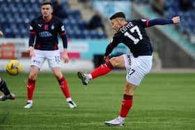 Falkirk's Robbie Leitch taking a shot against Forfar Athletic last month. (Picture: Michael Gillen)