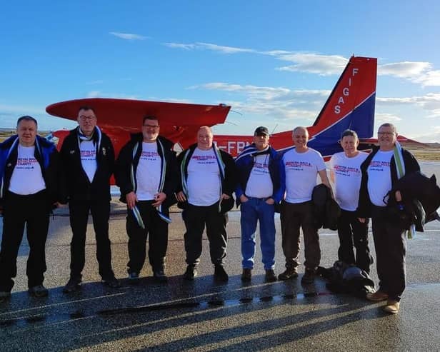 Falkirk veteran Mike Warren, fourth from left, returns to the Falkland Islands where he served his country during the 1982 conflict(Picture: RNRMC)