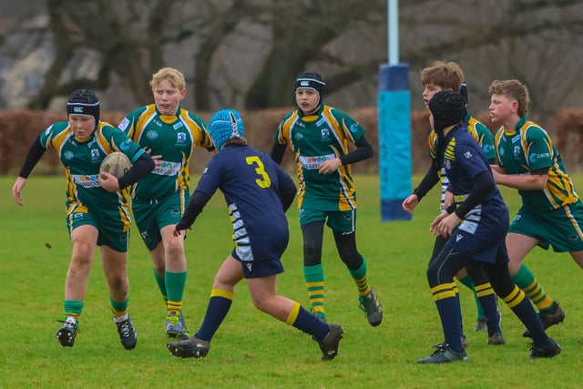 Action from Falkirk Kelpies (green/yellow) v Dundee Eagles