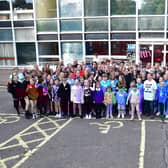 A large number of different performing arts organisations, dance, music and drama groups gathered together to campaign that, "Falkirk Needs a Town Hall".  Pic: Michael Gillen.