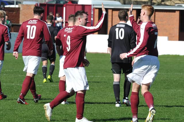 Colin Strickland celebrates scoring for Linlithgow Rose (Pic by Ian Rutherford)