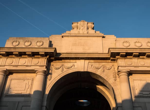 The Menin Gate in Ypres, dedicated to the British and Commonwealth soldiers who were killed in the Ypres Salient of World War I and whose graves are unknown
