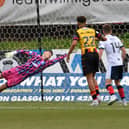 Lincoln City loanee Sam Long in goal for Falkirk against Partick Thistle (Photo: Ian Sneddon)