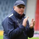 John McGlynn applauds Bairns fans at Hampden on the day they lost 3-0 to Inverness Caledonian Thistle in last season's Scottish Cup semi-final (Pic Michael Gillen)