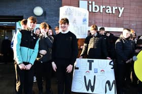 Larbert High pupils protesting at the threat to their school swimming pools in January last year. Pic: Michael Gillen