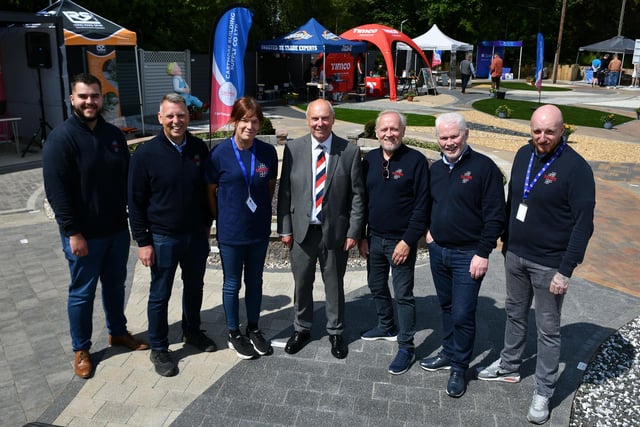 Alex Totten, centre with Gordon Banks, director third from the right and Cartmore colleagues.