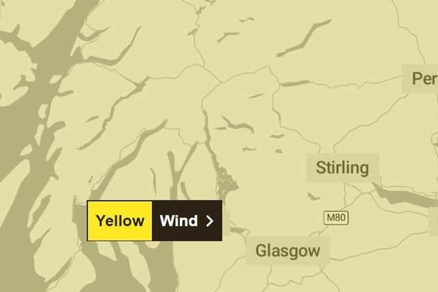 A yellow warning for wind is in place from 9am to 5pm on Wednesday.  (Pic: Met Office)