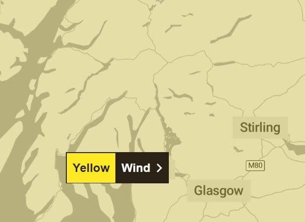 A yellow warning for wind is in place from 9am to 5pm on Wednesday.  (Pic: Met Office)
