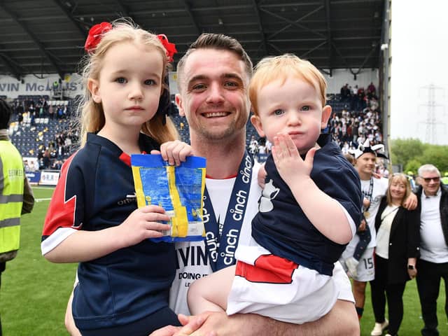Stephen McGinn and family during Falkirk's League One trophy day celebrations (Photo: Michael Gillen)