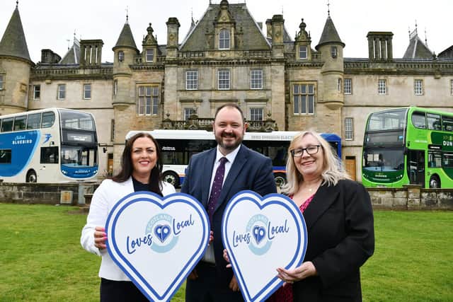 Kimberley Guthrie, interim chief operating officer Scotland's Towns Partnership; Alex Hornby, group MD McGill's Bus Group, and Elaine Grant, business manager Falkirk Delivers. Pic: Michael Gillen