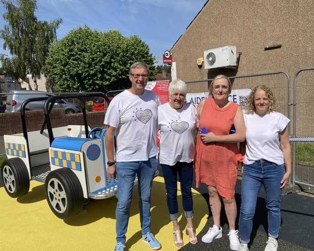 Campbell and Lorraine Joyce, Aiden Joyce's mum and dad, with Bantaskine Residents Association's Jacqueline Hannah and Rhona Webster. Pic: Contributed