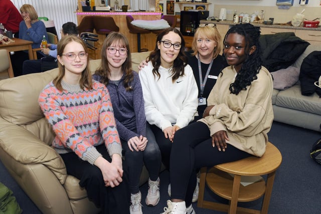 Nicole Sawicz and Suzanne Bell from St Mungo's, with Katy Russell and Dorcas Olubolade from Falkirk High with Marie Waterfall from Burnbrae Home.