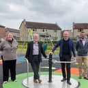 Deputy leader Paul Garner, centre right, alongside Councillor Alf Kelly, centre left, estates development officer Katie Drummond and parks team leader Mike Ewart at Hollandbush Park. Pic: Falkirk Council