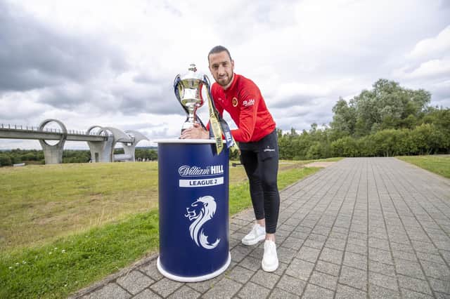 Stenhousemuir captain Gregor Buchanan poses with the William Hill League Two trophy (Photo: Submitted)