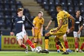 08-10-2024. Picture Michael Gillen. FALKIRK. Falkirk Stadium. Falkirk FC v Livingston FC. Season 2024 - 2025. SPFL William Hill Championship. Match Day 6. Finn Yeats 2 and Cristian Montana 26.
