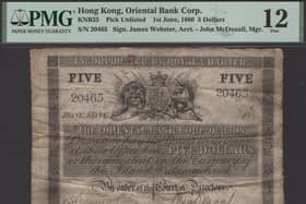 The ‘Hong Kong 1860’ Five Dollar Banknote signed by two Scottish bankers (Pic: Dix Noonan Webb)