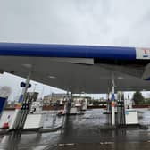 The roof canopy of the Tesco garage at Falkirk's Central Retail Park has been damaged. Pic: Michael Gillen