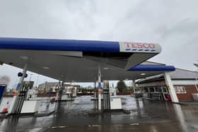 The roof canopy of the Tesco garage at Falkirk's Central Retail Park has been damaged. Pic: Michael Gillen
