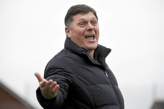Dunipace manager Danny Smith animated on the touchline against St Andrews United (Photo: Alan Murray)