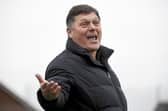 Dunipace manager Danny Smith animated on the touchline against St Andrews United (Photo: Alan Murray)