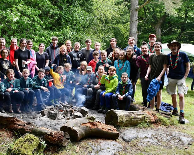 41st Falkirk St Francis Xavier's Scout Group and 51st Dennyloanhead Scout Group around the campfire circle