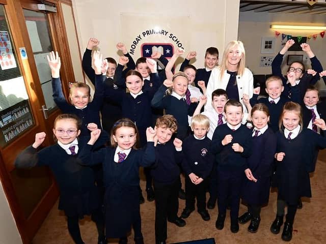 Pupils celebrate Moray Primary School's positive inspection report  (Picture: Submitted)