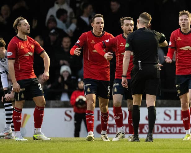 Falkirk's Luke Graham is shown a red card during a William Hill Championship match between Ayr United and Falkirk at Somerset Park (Photo by Paul Byars / SNS Group)