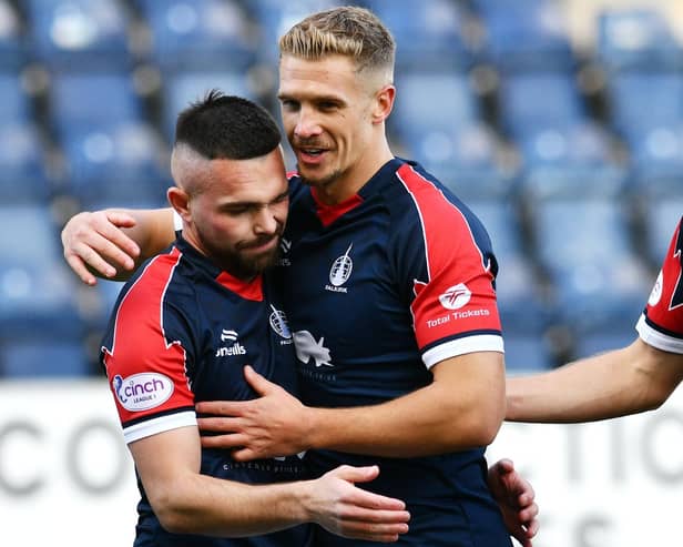 Jordan Allan celebrates penalty goal which beat Queen's Park last October (Pic Michael Gillen)
