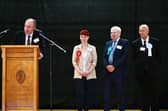 Return officer Kenneth Lawrie announces Claire Aitken of Scottish Labour as the new councillor for Falkirk South. Pic: Michael Gillen