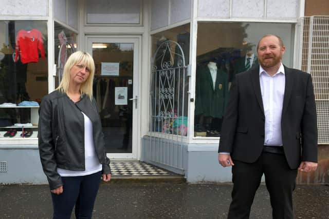 Camelon Community Hub directors Angela Lawrence and Gary Clark at the Hidden Gems store in Bainsford. Picture: Michael Gillen.