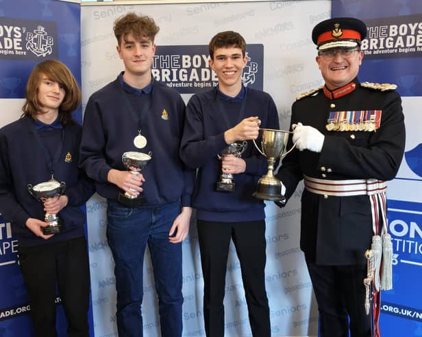 Lord-Lieutenant for Falkirk, Colonel Charles Wallace DL, presents the 32nd Nottingham team with their award for winning the national Boys' Brigade chess competition (Picture: Submitted)