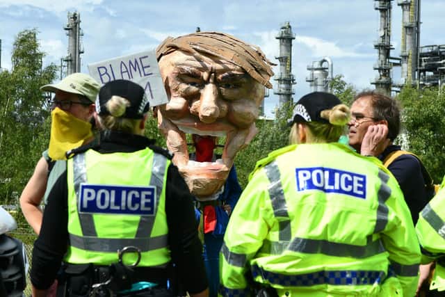 Protesters outside the Ineos plant on Saturday. Pic: Michael Gillen