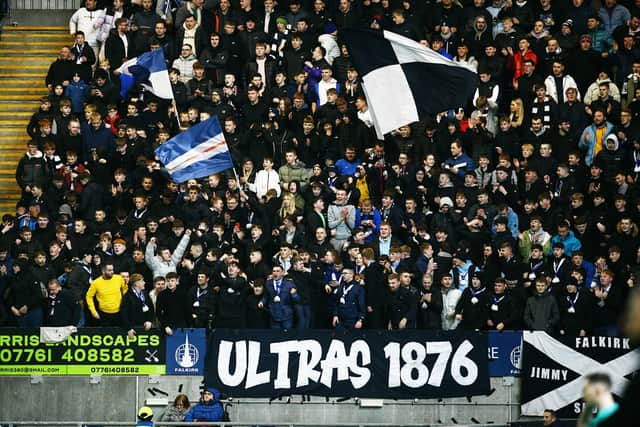 The Falkirk ultras section during the Dundee United cup tie (Photo: Michael Gillen)