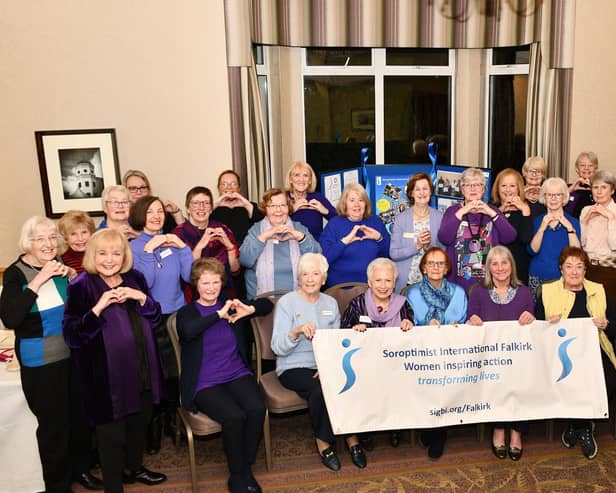 Members of Falkirk Soroptimists International strike the #InspireInclusion pose ahead of International Women's Day on March 8. Pic: Michael Gillen
