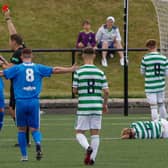 Nicky Locke looks stunned to receive his marching orders against Celtic B (Pic by Michael Gillen)