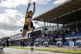 Victoria Anestik on way to winning long jump at national championships (Submitted pics)