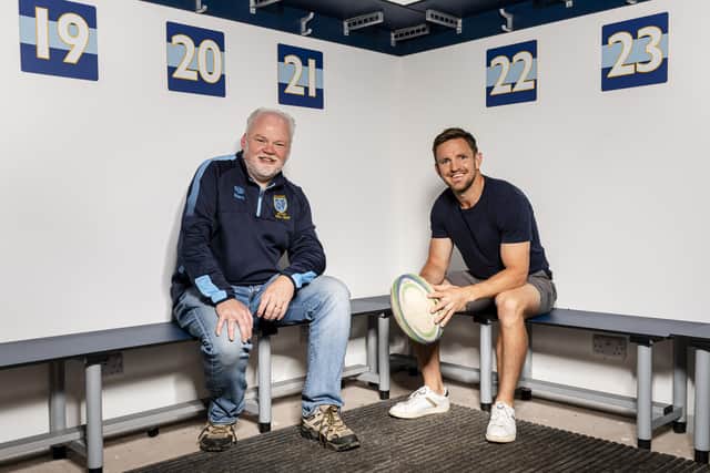 Lawson pictured alongside Falkirk RC's vice president Mark Crawford in one of the new-look changing rooms (Photo: Euan Cherry)
